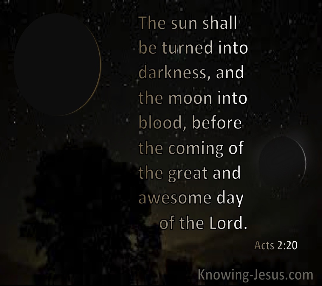 Acts 2:20 The Sun Shall Be Turned To Darkness And The Moon To Blood Before The Awesome Day Of The Lord (black)